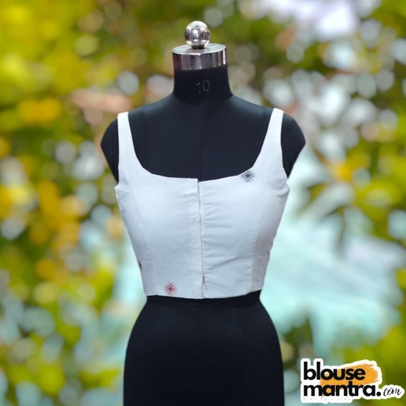 White Jamdani | Red & Black Barfi | Round Neck | Front Hook Sleeveless