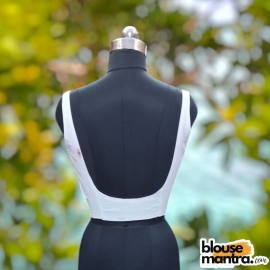 White Jamdani | Red & Black Barfi | Round Neck | Front Hook Sleeveless