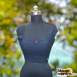 Navy Jamdani | Round Neck | Back Hook Sleeveless