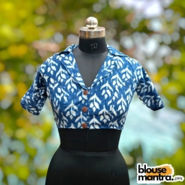 Indigo | kantha Stitch | Dhaner Shis Print | Blazer Coller |Wooden Button Glass Sleeve