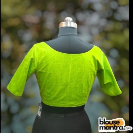 Parrot Green Khadi Cotton | Front Dome Neck | Back Boat Neck Glass Sleeve