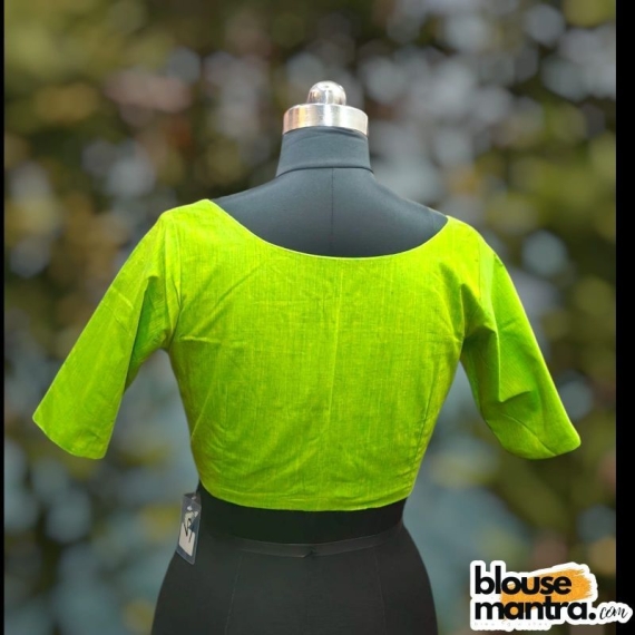 Parrot Green Khadi Cotton | Front Dome Neck | Back Boat Neck Glass Sleeve