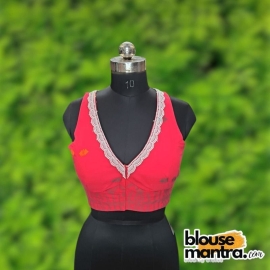 Red Jamdani | Paar On elit Cut | Tripple Lace Back Sleeveless