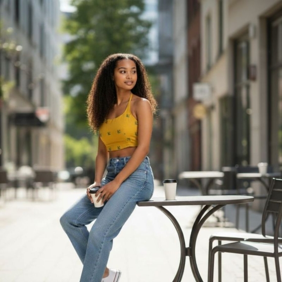  Yellow Jamdani | Halter String Noodle Strap