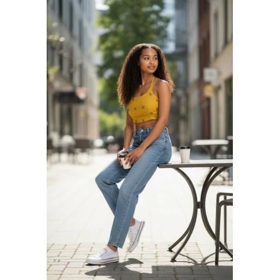  Yellow Jamdani | Halter String Noodle Strap