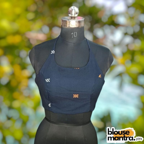 Navy Blue Jamdani | Halter String Noodle Strap