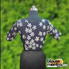 Navy Blue Batic | Shiuli Phool Hand Paint Glass Sleeve