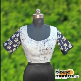 Navy Blue Batic | Shiuli Phool Hand Paint Glass Sleeve