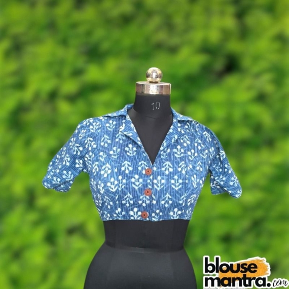 Indigo | Alpona Flower Print | Blazer Coller Glass Sleeve