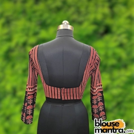 Black Ajrakh | Stripes Print | Square Neck Full Sleeve