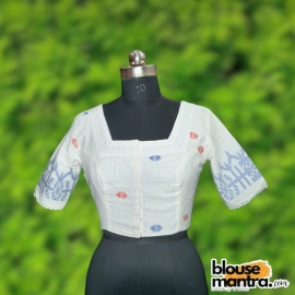 White Jamdani | Saquare Neck | Lace Attached Glass Sleeve