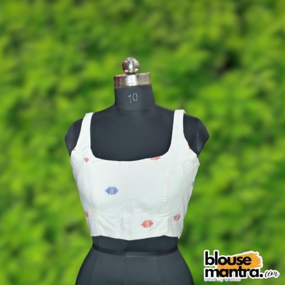 White Jamdani | Round neck Sleeveless