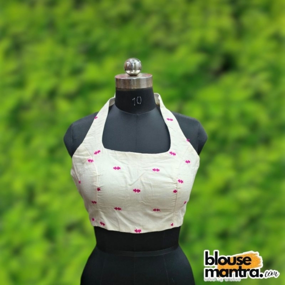 White Embroidery Jamdani | HalterNeck Sleeveless