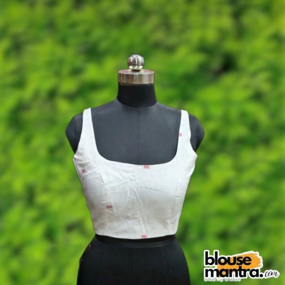  White Jamdani |Round Neck Sleeveless