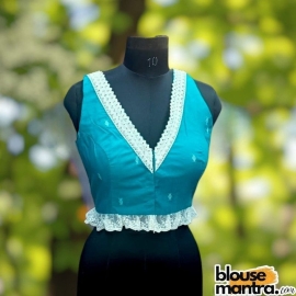 Sea Green Jamdani | Lace Attached Sleeveless