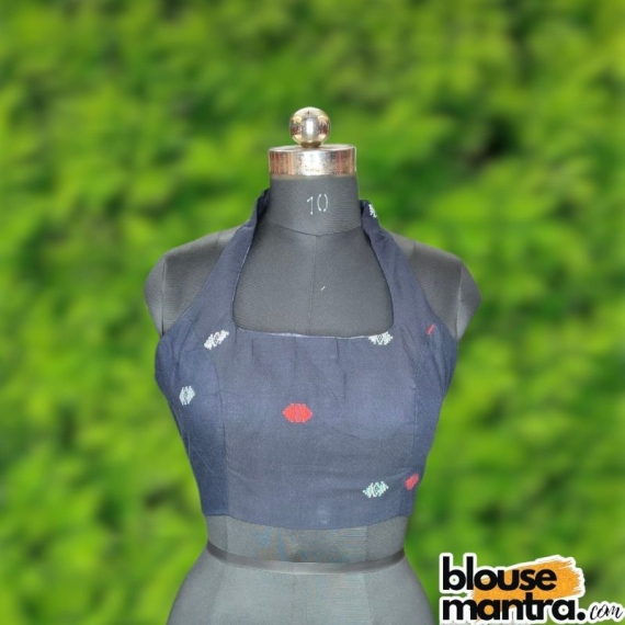 Navy Blue Jamdani | Halterneck Sleeveless