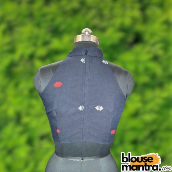 Navy Blue Jamdani | Halterneck Sleeveless