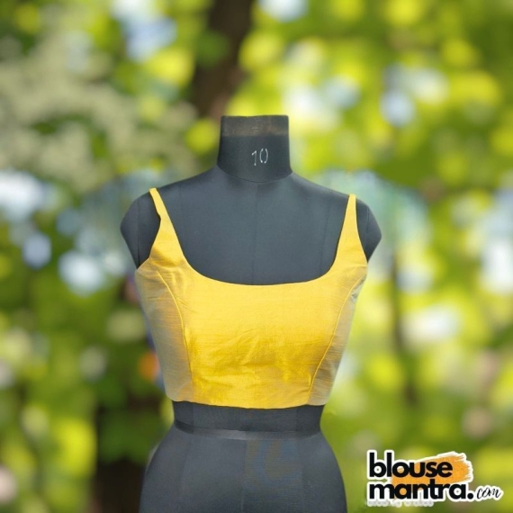 Bluish Yellow Raw Silk | Round Neck Sleeveless