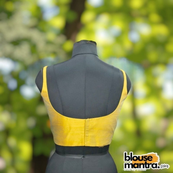 Bluish Yellow Raw Silk | Round Neck Sleeveless