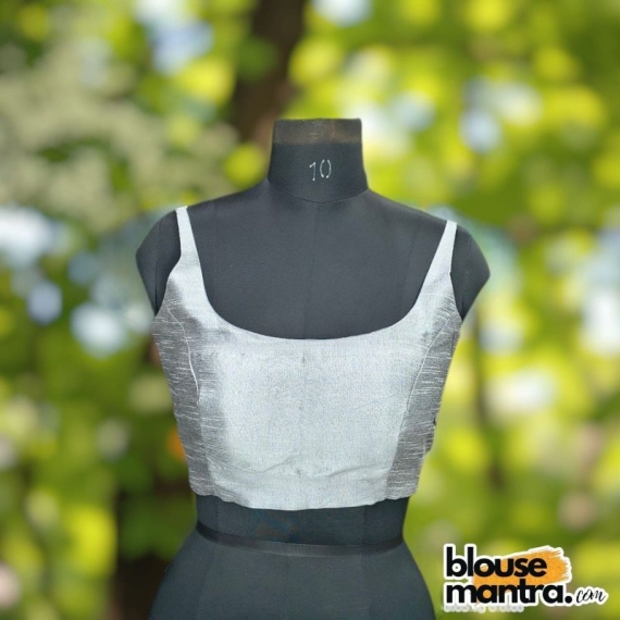 Silver Raw Silk | Round Neck Sleeveless
