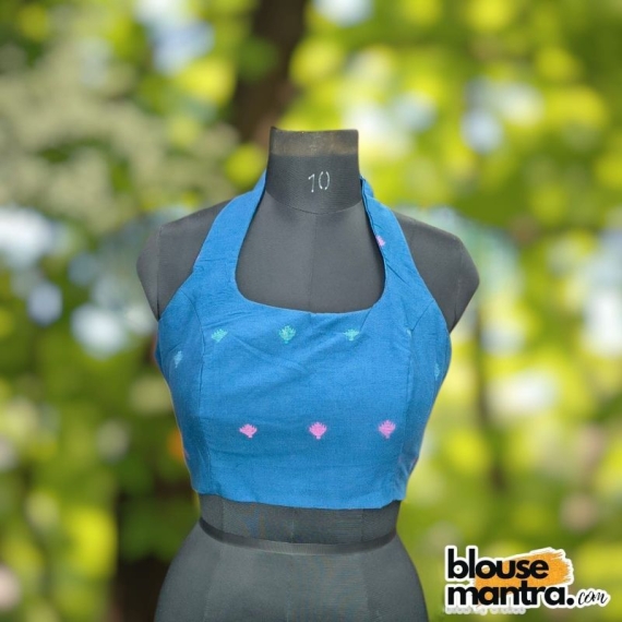 Firoza Blue Jamdani | Halterneck Sleeveless