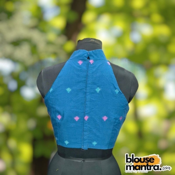 Firoza Blue Jamdani | Halterneck Sleeveless