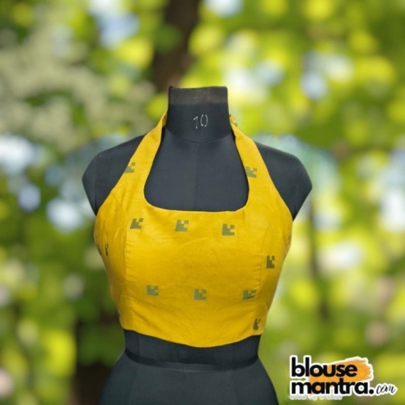 yellow Jamdani | Halterneck Sleeveless
