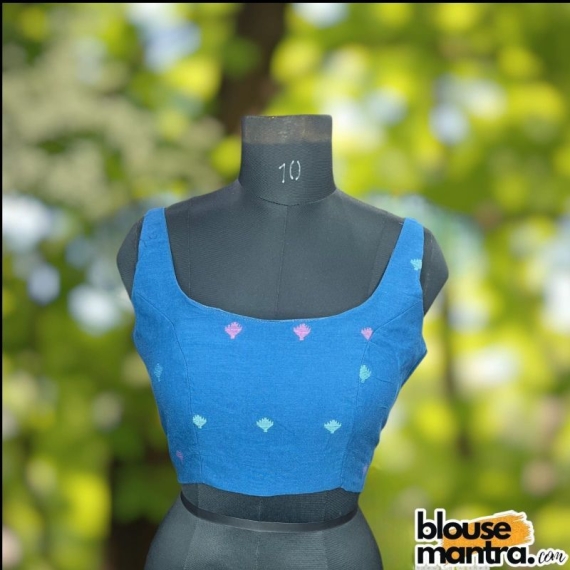 Firoza Blue jamdani | Round Neck Sleeveless