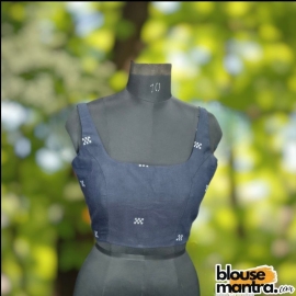 Navy Blue Jamdani White | Round Neck Sleeveless