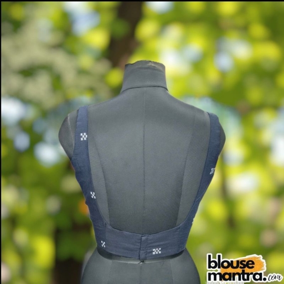 Navy Blue Jamdani White | Round Neck Sleeveless