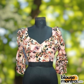 Pink Satin | Front Dome Neck | Back Round neck | Balloon Sleeve Full Sleeve