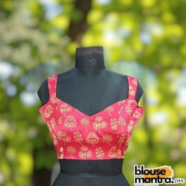 Pink Modal Ajrakh | Front Sweet Heart Neck | Back Deep With Latkan Sleeveless