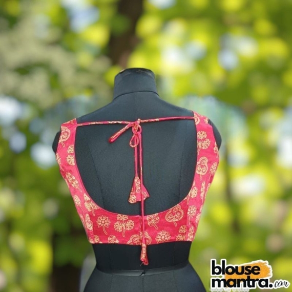 Pink Modal Ajrakh | Front Sweet Heart Neck | Back Deep With Latkan Sleeveless