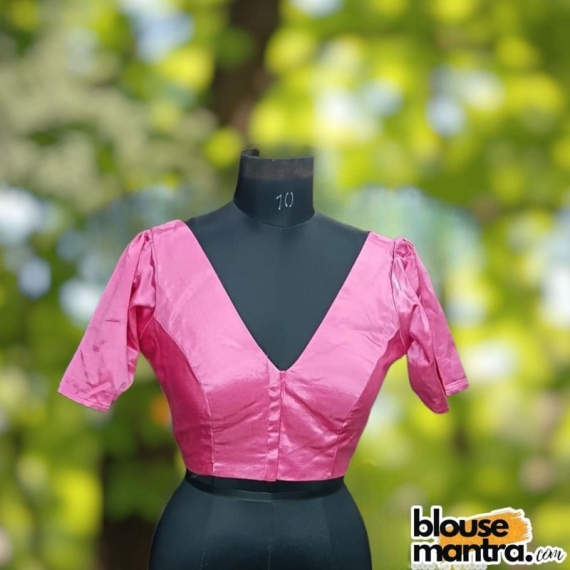 Baby Pink Modal Silk | Both side V Neck | Puff On Sleeves Puff Sleeve