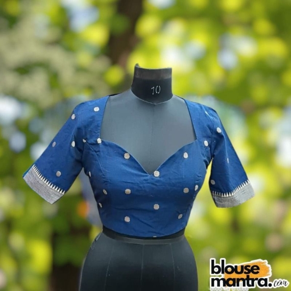 Navy Mangal Giri | Front Dome Neck | Back Cut Glass Sleeve