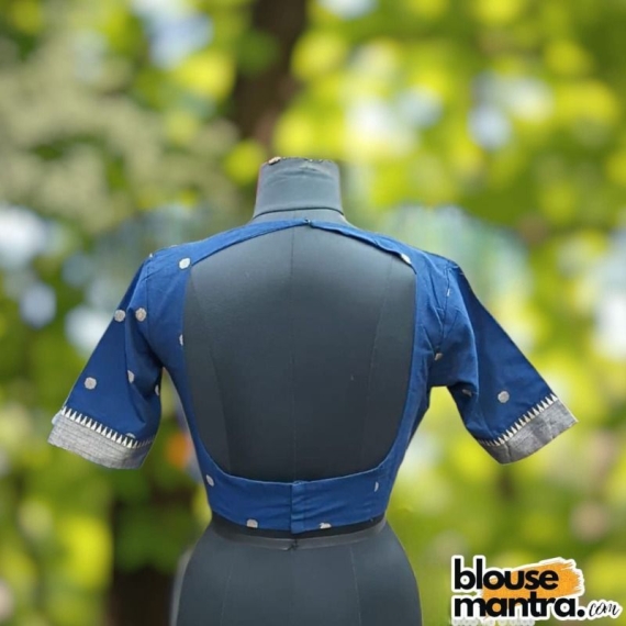 Navy Mangal Giri | Front Dome Neck | Back Cut Glass Sleeve