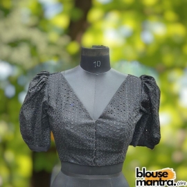 Black Hakoba | Front V Neck Puff Sleeve