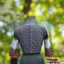 Black Begampuri | Front Sweet Heart Neck | Back Boat neck Quarter Sleeve