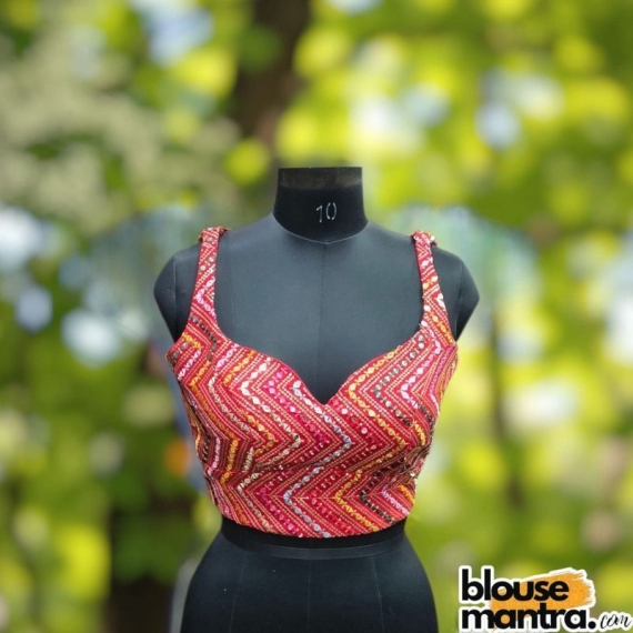 Red Sequence Fabric | Front Dome neck | Backless Sleeveless