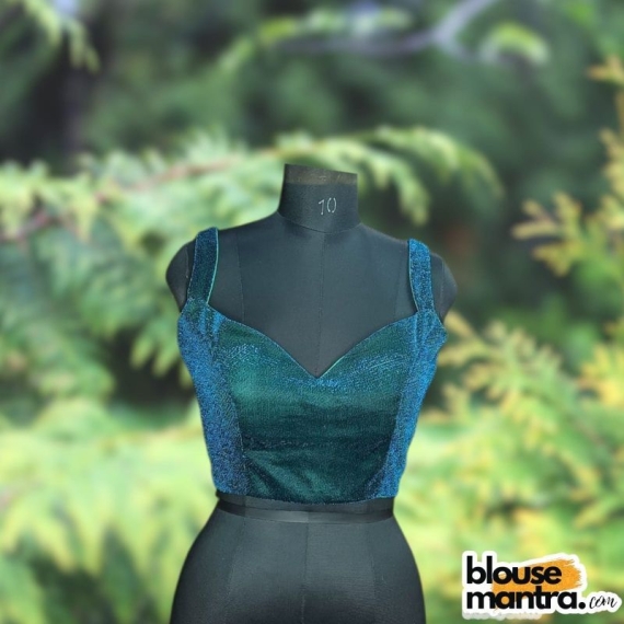 Firoza Blue DJ Fabric | Sweet Heart Neck Sleeveless