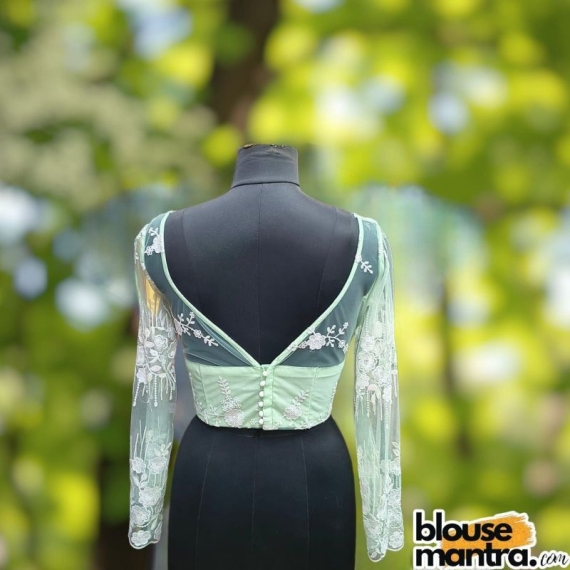 Lime Green Net Embroidery | Front Boat Neck | Back Dome Neck Full Sleeve