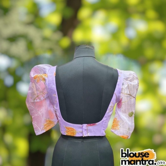 Lite Violet Organza | Front Sweet Heart Neck | Back Square Neck Puff Sleeve