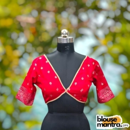  Red Bichitra Silk | Front Celeb Cut |Back Cut | Lace Attached Glass Sleeve