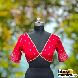  Red Bichitra Silk | Front Celeb Cut |Back Cut | Lace Attached Glass Sleeve