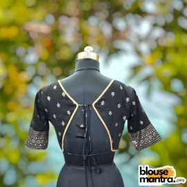 Black Bichitra Silk | Front Celeb Cut |Back Cut | Lace Attached Glass Sleeve