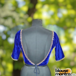 Royal Blue Velvet | V Neck | Ari embroiderry | Back less With Latkan Glass Sleeve