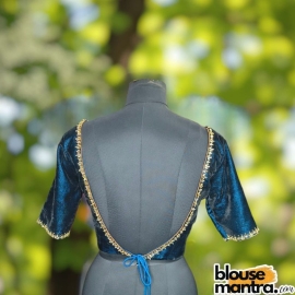 Dark Firoza Velvet | V Neck | Ari embroiderry | Back less With Latkan Glass Sleeve