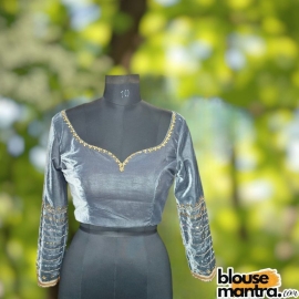 Grey Velvet | Front Sabyasachi Neckline | Back Round Neck | Ari Embroidery Full Sleeve