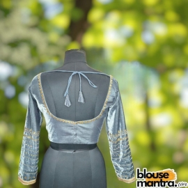 Grey Velvet | Front Sabyasachi Neckline | Back Round Neck | Ari Embroidery Full Sleeve