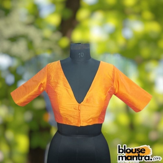 Musturd Raw Silk | Front V Neck | Back Boat Neck Glass Sleeve